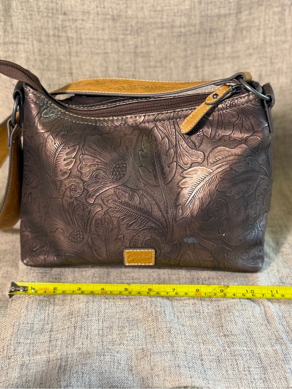 Tony Lama Brown Embossed Floral Crossbody Bag Western Tooled Shoulder Purse - Picture 13 of 14